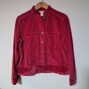 J. Jill Corduroy Red Velvet Trim Jacket 100% Cotton Sz. Small Petite
